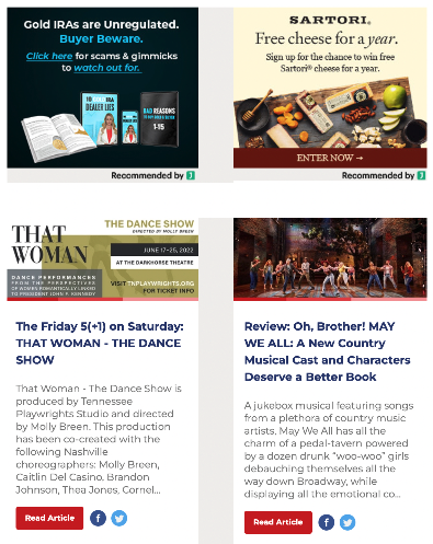 Native email ad example from BroadwayWorld